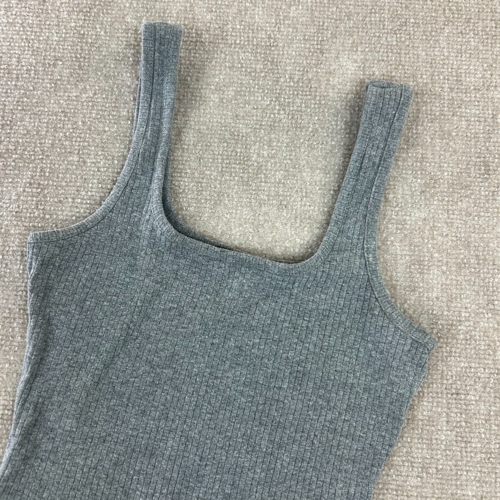 Full Tilt Cropped Tank Top Women Small Heathered Gray Ribbed Knit Cotton Stretch